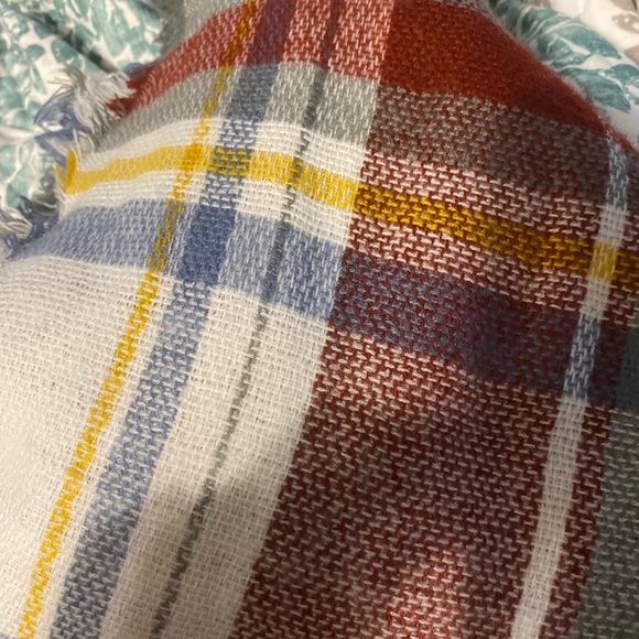 Ruggine Plaid Blanket Scarf Oversized Teal Fringe - Picture 2 of 3